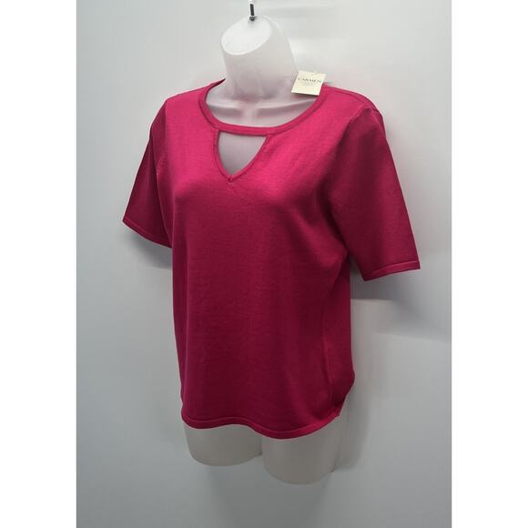 NWT CARMEN MARC VALVO, Size M Pink Ribbed Knit, Top w/Keyhole Neck - Picture 4 of 7